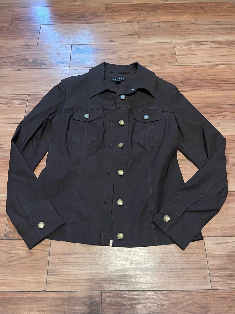 Tribal Brown Button-Front Jean Jacket